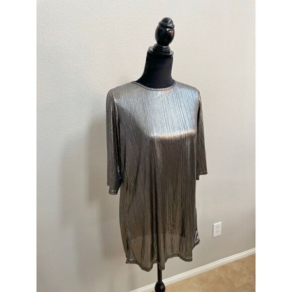 Boohoo Metallic Shirt Dress SZ 8 - Picture 3 of 5